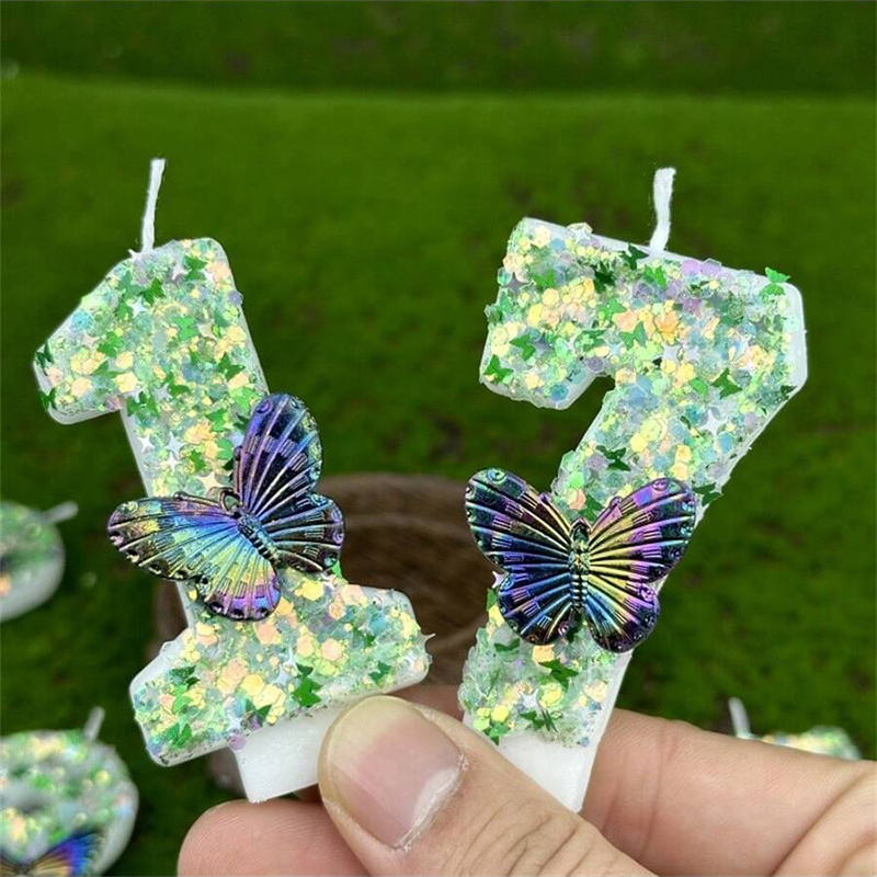 Candle Supplies In - 1Pc Groene Pailletten Nummer 0-9 Vlinder