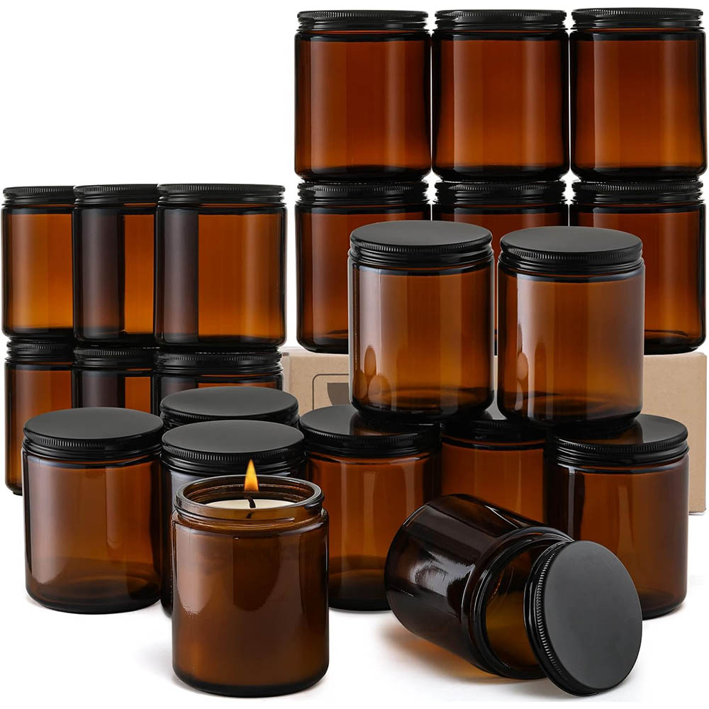 8oz Amber glazen potjes met zw - Black Tin Candle recensie en prijs