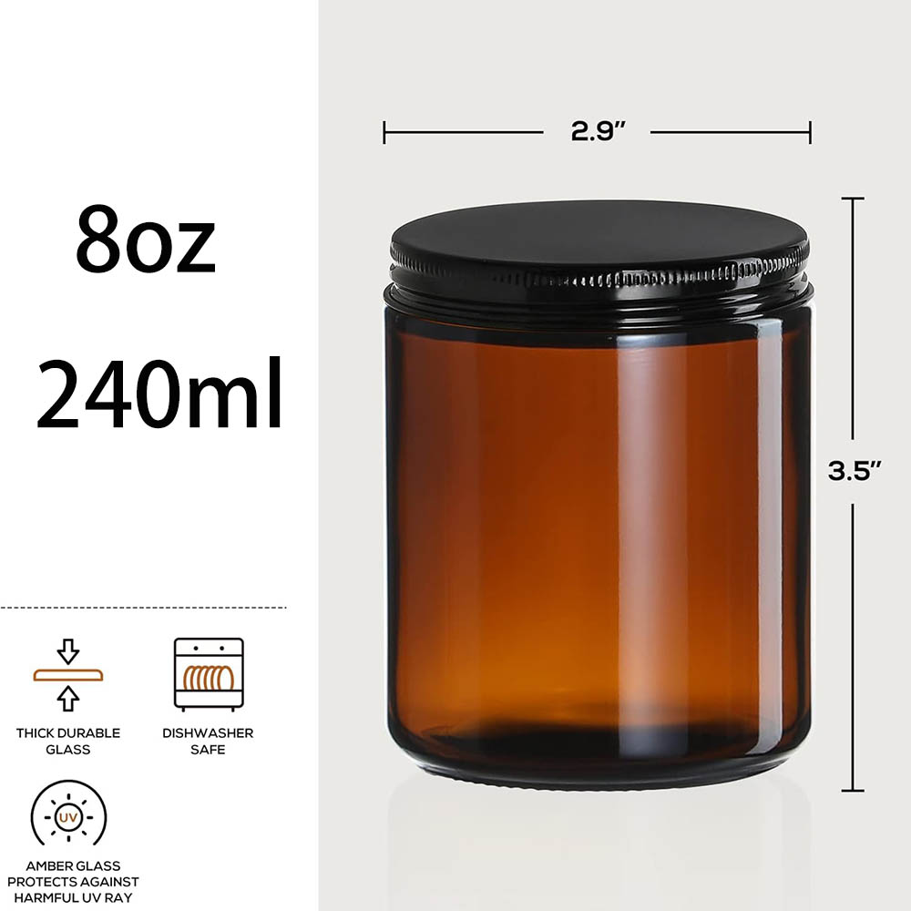 8oz Amber glazen potjes met zw - Black Tin Candle recensie en prijs