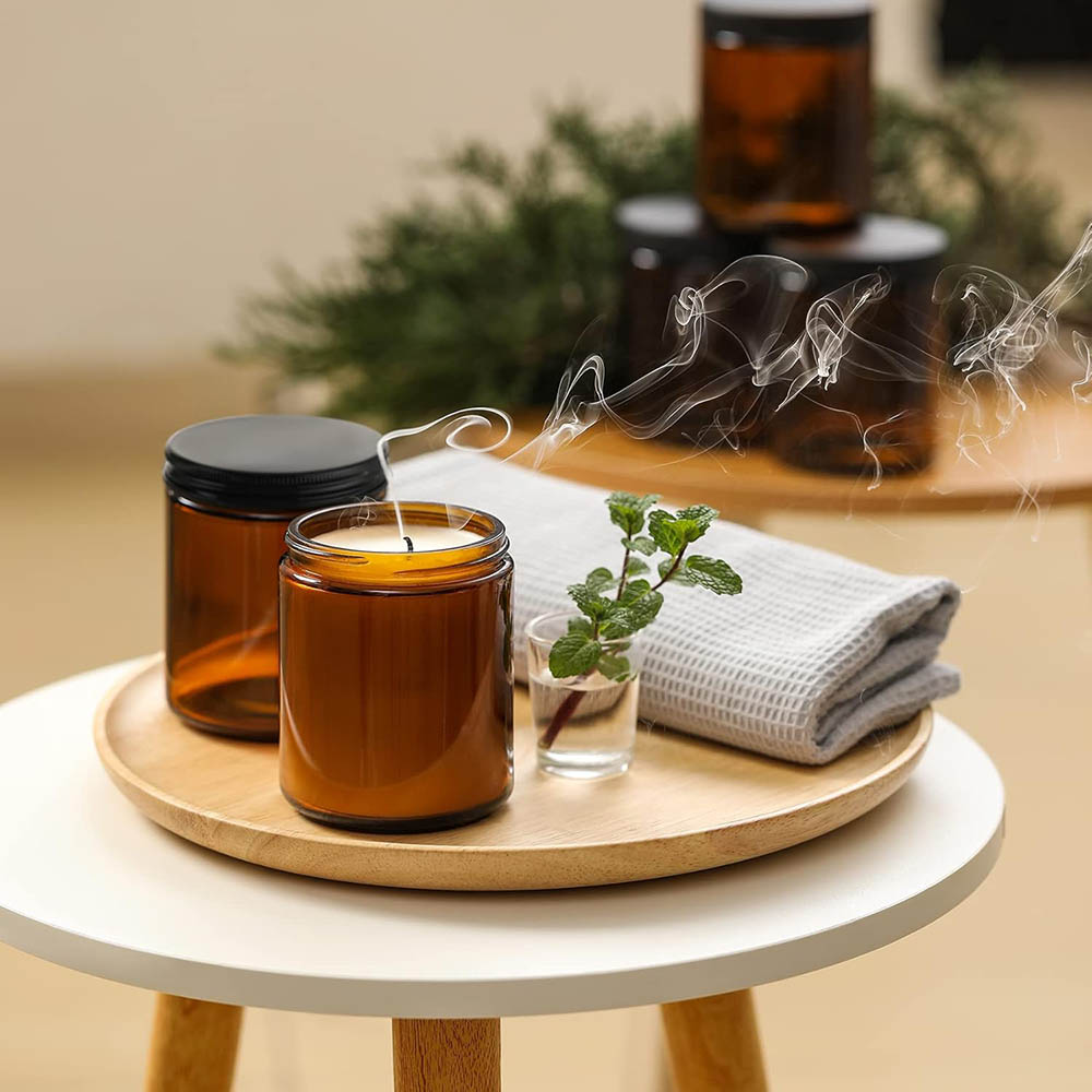 8oz Amber glazen potjes met zw - Black Tin Candle recensie en prijs